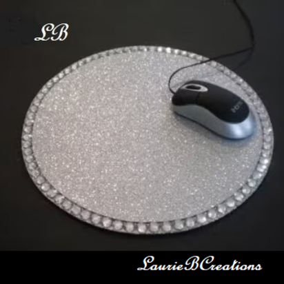 Glitter & Bling Mousepad - Sparkling Fine Glitter w/Clear Rhinestones