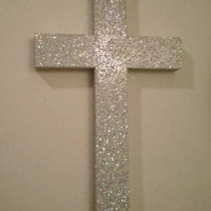 Silver Glitter Wall Cross- Decorative, Super Sparkling Octagon/Prisma Glitter- 9.5" or 12"