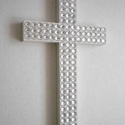 Bling Wall Cross - Handpainted Wood Cross w/ Sparkling Clear Rhinestones- White or Variety of Colors - 9.5" or 12"