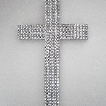 Silver Diamond Wrap Cross - Handpainted Decorative Wall Cross w/Matching Silver Diamond Wrap Bling  - 9.5" or 12"