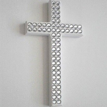 Bling Wall Cross - Sparkling Handpainted Wood Cross w/ Clear Rhinestones - 8" x 4.5" - Home,Baptism,Easter,Gift