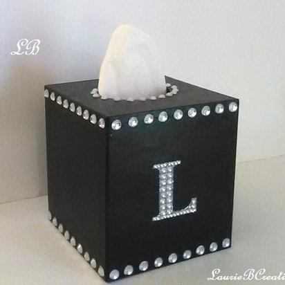 Personalized Bling Initial Tissue Box Cover- Handpainted in a Variety of Colors w/Clear Rhinestones,Glitter Bling Letter,Monogram A-Z