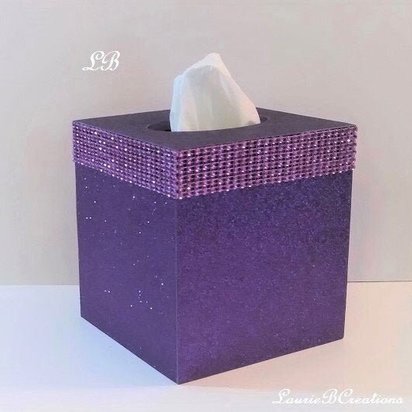 Purple Glitter & Diamond Wrap Square Tissue Box Cover-Sparkling Fine Glitter-w/Purple Diamond Wrap Rhinestone Bling