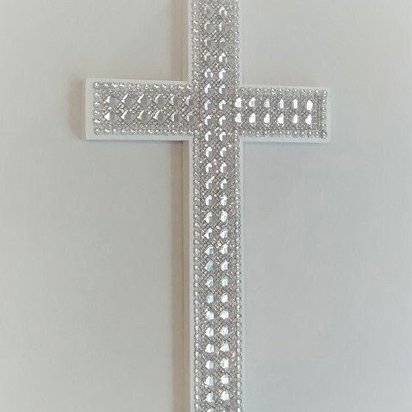 Bling Wall Cross - Handpainted Cross w/Sparkling Glass Crystal Rhinestone Trim and Silver Diamond Wrap- 9.5" or 12" 