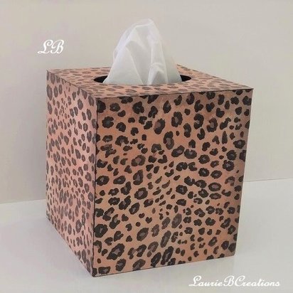 Leopard Tissue Box Cover - Decoupage Wood Tissue Holder in Decorative Animal Print 