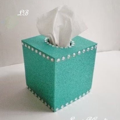 Glitter & Bling Tissue Box Cover-Sparkling Fine Glitter in Turquoise or a Variety of Glitter Colors w/ Clear Rhinestones