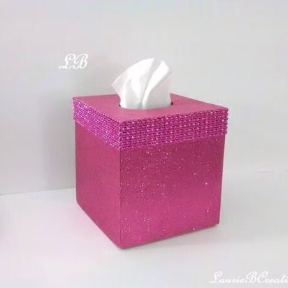 Pink Glitter & Diamond Wrap Square Tissue Box Cover-Sparkling Fine Glitter-w/Pink Diamond Wrap Rhinestone Bling