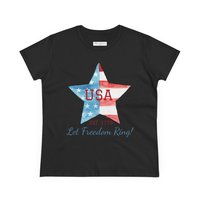 Let Freedom Ring - women's patriotic soft cotton tee, red white and blue