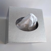 Metallic Silver Tissue Box Cover - Textured vinyl square tissue holder, faux leather 