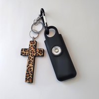 Cheetah Cross & Alarm Keychain Safety Set-130 Decibel Alarm w/ Strobe Light and Handmade Cheetah/Leopard Cross or Purse Charm
