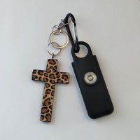 Cheetah Cross & Alarm Keychain Safety Set-130 Decibel Alarm w/ Strobe Light and Handmade Cheetah/Leopard Cross or Purse Charm