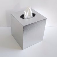 Metallic Silver Tissue Box Cover - Textured vinyl square tissue holder, faux leather 