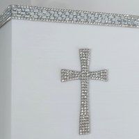 Bling Cross Tissue Box Cover - Handpainted with crystal rhinestone cross and crystal glass trim