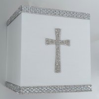 Bling Cross Tissue Box Cover - Handpainted with crystal rhinestone cross and crystal glass trim