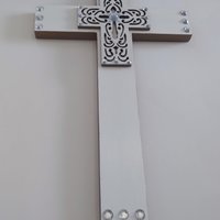 Bling Laser Cut Cross - Handpainted white and light brown w/clear rhinestones - 12" - ready to ship sale