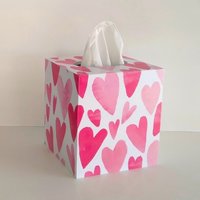 Hearts Tissue Box Cover - Decoupage square tissue holder, Valentines, Love