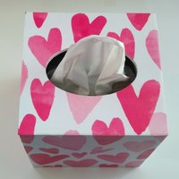Hearts Tissue Box Cover - Decoupage square tissue holder, Valentines, Love
