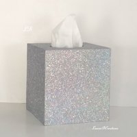 Silver Glitter Tissue Box Cover-Super Sparkling Octagon/Prisma Glitter - Bathroom Accessories, Office, Wedding, Home
