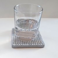 Bling Diamond Wrap Coaster Set - Sparkling silver drink coasters w/clear rhinestones - Set of 2 