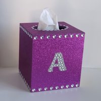 Glitter & Bling Initial Tissue Box Cover-in a Variety of Colors w/Clear Rhinestones and Bling Letter A-Z