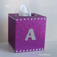 Glitter & Bling Initial Tissue Box Cover-in a Variety of Colors w/Clear Rhinestones and Bling Letter A-Z