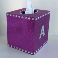 Glitter & Bling Initial Tissue Box Cover-in a Variety of Colors w/Clear Rhinestones and Bling Letter A-Z