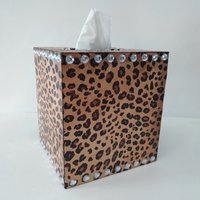 Animal Print & Bling Tissue Box Cover - Decoupage Tissue Holder with Cheetah/Leopard Design and Clear Rhinestones 
