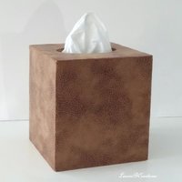 Brown Faux Suede Tissue Box Cover - Light and dark brown microsuede leather with distressed effect