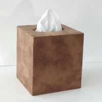 Brown Faux Suede Tissue Box Cover - Light and dark brown microsuede leather with distressed effect