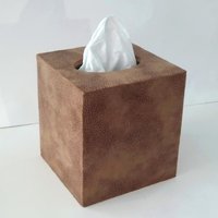 Brown Faux Suede Tissue Box Cover - Light and dark brown microsuede leather with distressed effect