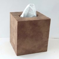 Brown Faux Suede Tissue Box Cover - Light and dark brown microsuede leather with distressed effect