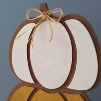Stacked Wood Pumpkins - Handpainted Fall decor in brown with colorful sparkling pumpkins, Thanksgiving