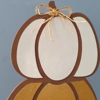 Stacked Wood Pumpkins - Handpainted Fall decor in brown with colorful sparkling pumpkins, Thanksgiving