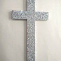 Iridescent Silver Glitter Wall Cross- Decorative fine glitter cross, 9.5" or 12"