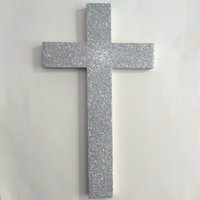 Iridescent Silver Glitter Wall Cross- Decorative fine glitter cross, 9.5" or 12"