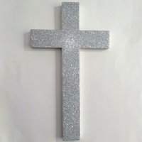 Iridescent Silver Glitter Wall Cross- Decorative fine glitter cross, 9.5" or 12"
