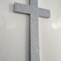 Iridescent Silver Glitter Wall Cross- Decorative fine glitter cross, 9.5" or 12"