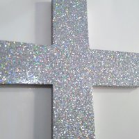 Iridescent Silver Glitter Wall Cross- Decorative fine glitter cross, 9.5" or 12"