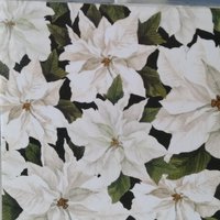 White Poinsettias Tissue Box Cover - Decoupage square tissue holder with winter flowers and leaves