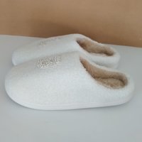 Bling Letter Slippers -  Ivory & tan with pearl rhinestone initials