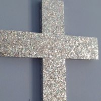 Chunky Glitter Cross- Sparkling Wall Cross in Iridescent Silver, Silver or Gold,  9.5" or 12"