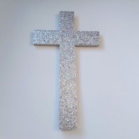 Chunky Glitter Cross- Sparkling Wall Cross in Iridescent Silver, Silver or Gold,  9.5" or 12"