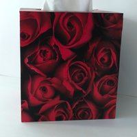 Red Rose Tissue Box Cover- Floral Decoupage Square Tissue Holder
