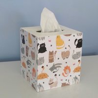 Cat Tissue Box Cover - Decoupage square tissue holder with multi color cats