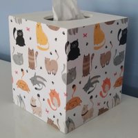 Cat Tissue Box Cover - Decoupage square tissue holder with multi color cats