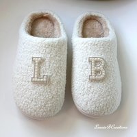 Bling Letter Slippers -  Ivory & tan with pearl rhinestone initials