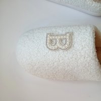 Bling Letter Slippers -  Ivory & tan with pearl rhinestone initials