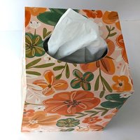 Floral Tissue Box Cover- Decoupage with orange, green yellow and white flower design