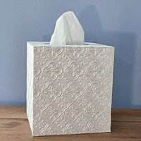 Ivory Medallion Tissue Box Cover - Decorative embossed square tissue holder