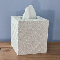 Ivory Medallion Tissue Box Cover - Decorative embossed square tissue holder